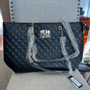 Badgley Mischka Black Quilted Shoulder Bag with Gold Chain